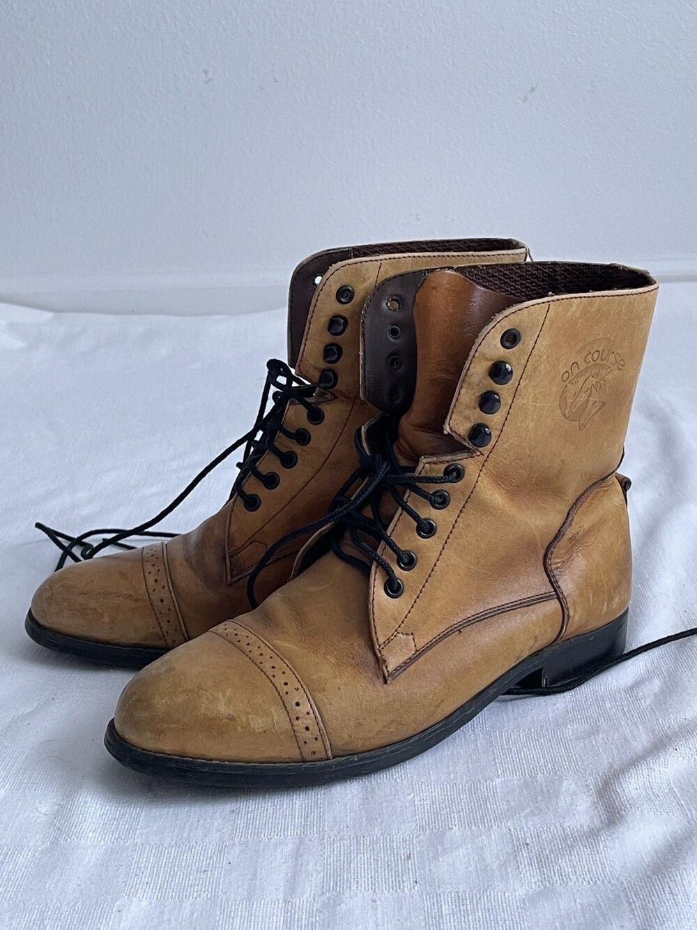 Vintage On Course Leather Riding Boots Size 6 Brown Cap Toe Autumn